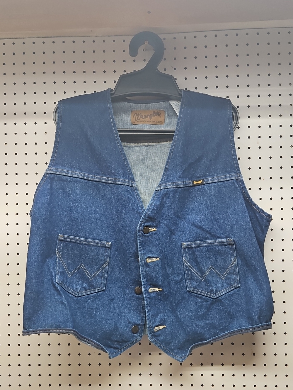 Wrangler Dark Blue Denim Vest with Patch Pockets Mens XL
